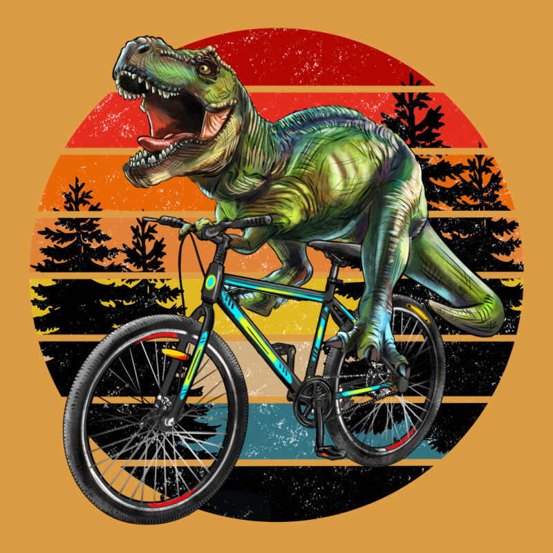 T Rex Dinosaur Riding Bicycle With Retro Forest Sunset Urban Heavy Tee by RanaPortraitStore | Teevron