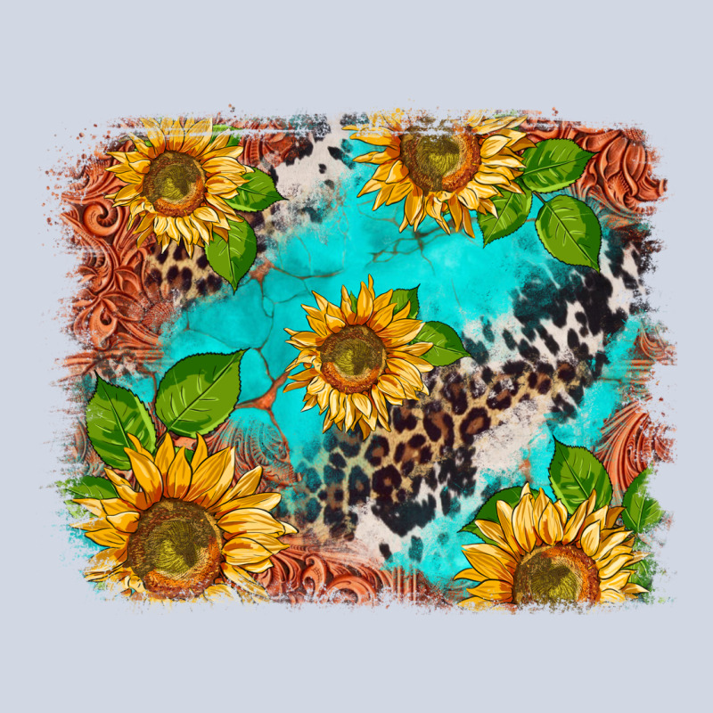 Western Sunflowers Turquoise Cowhide  Tooled Leather Premium Sweatshirt by BarkalooDesign | Teevron