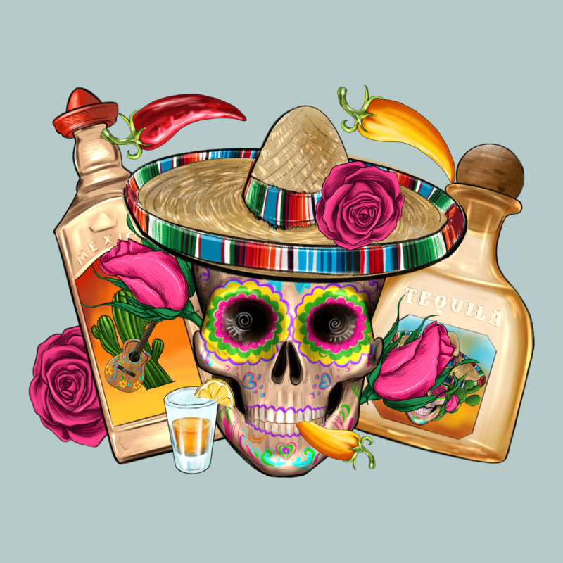 Mexican Skull Sombrero Tequila Bottle Paper Roses Heavy Core Tee by Artiststas | Teevron