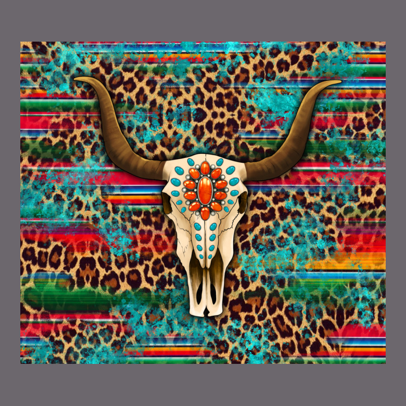 Western Serape Leopard Bull Skull Turquoise Premium Sweatshirt by Artiststas | Teevron