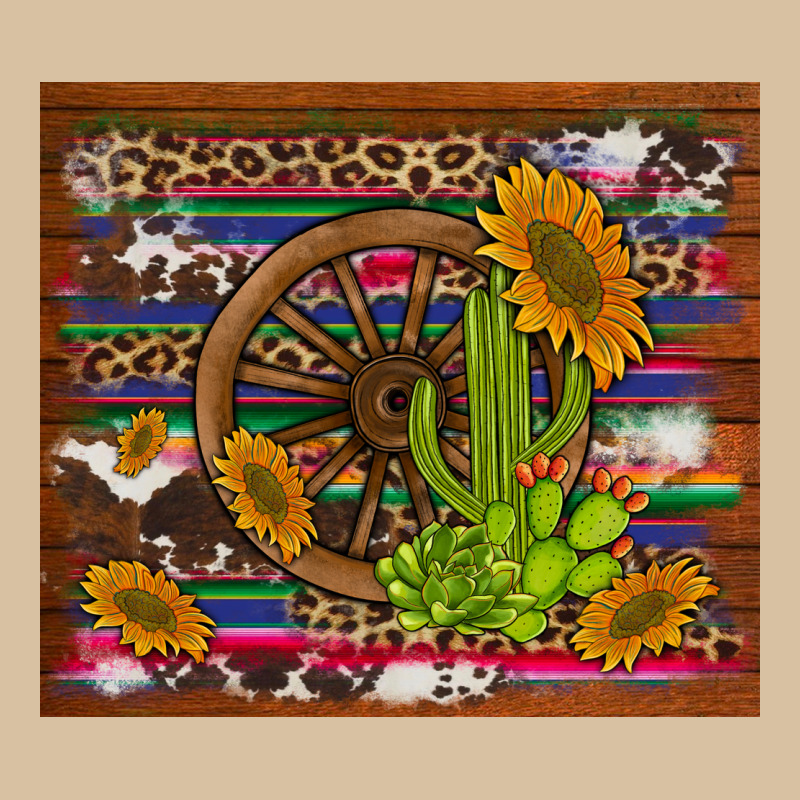 Cactus And Sunflowers With Old Wheel Serape Leopard Cowhide Background Heavyweight Hoodie by Artiststas | Teevron