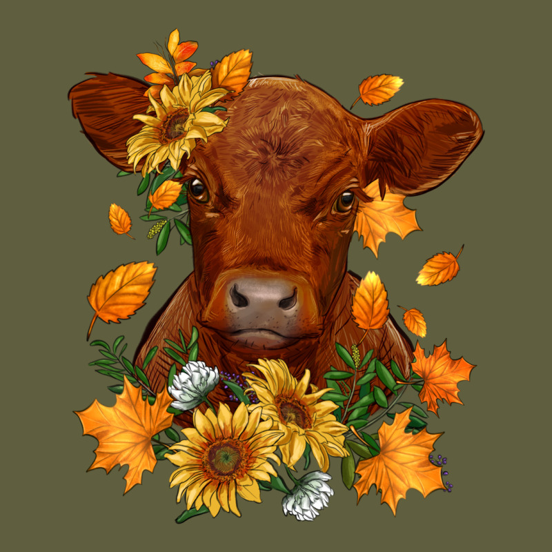 Fall Red Angus Calf Dried Leaves And Sunflowers Vintage Tee by RanaPortraitStore | Teevron