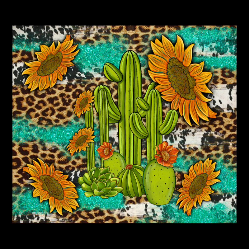 Cactus And Sunflowers Turquoise Leopard Cowhide Premium Sweatshirt by Artiststas | Teevron