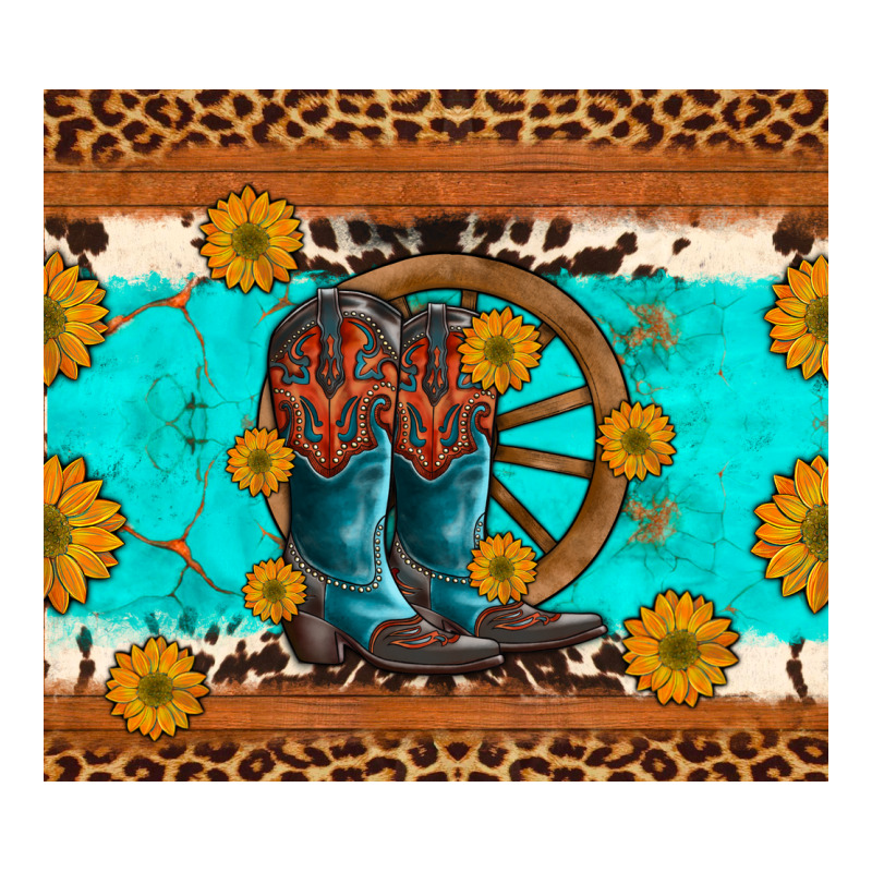 Cowboy Boots And Sunflowers Turquoise Leopard Background Premium Sweatshirt by Artiststas | Teevron