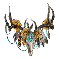 Boho Deer Skull Sunflowers And Gemstone Premium Tee | Teevron