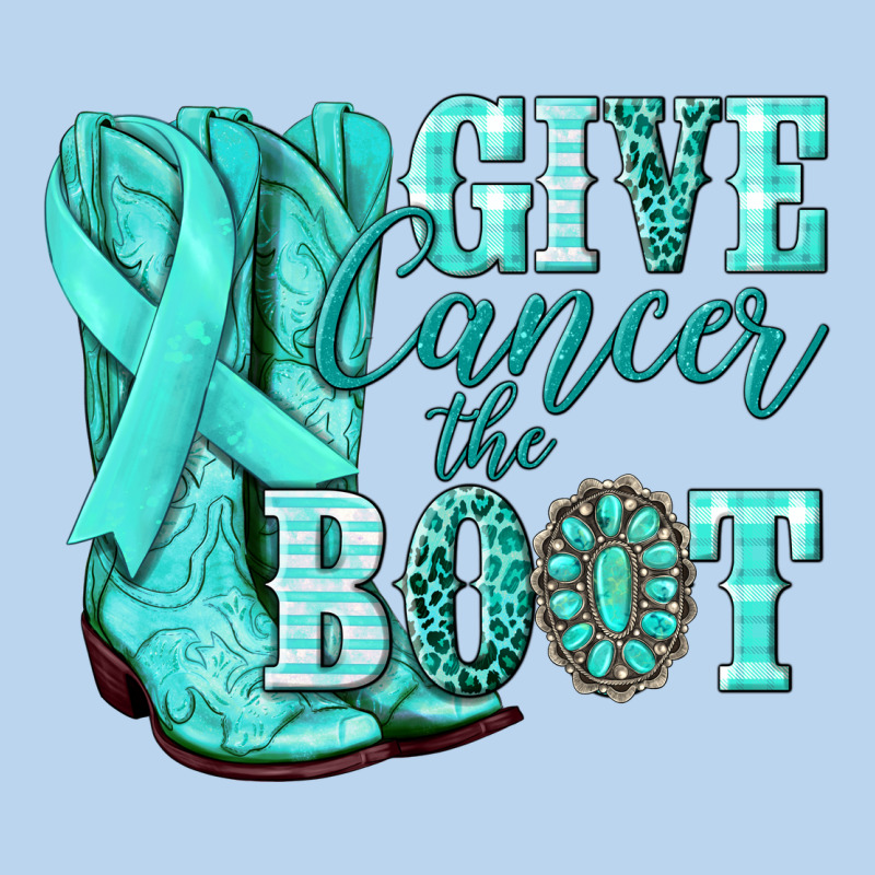Give Cancer The Boot Ovarian Cancer Teal Ribbon Classic Tee by NancyCooperArtShop | Teevron