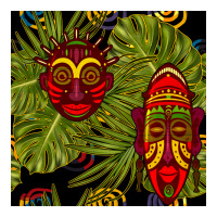 african masks and monstera leaf seamless pattern | Teevron