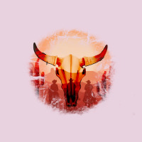 Western Cowboy Sunset Bull Skull Ladies Tee | Teevron