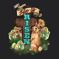 He Is Risen Bunny Cross Easter Day Vintage Tee | Teevron