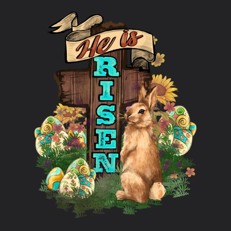He Is Risen Bunny Cross Easter Day Vintage Tee by HowdyJamesFarm | Teevron
