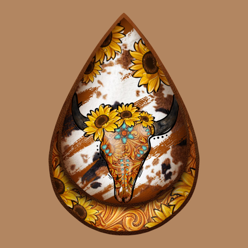 Sunflower Tooled Leather Bullskull Teardrop Earrings Long Sleeve Tee by Jasminsmagicworld | Teevron