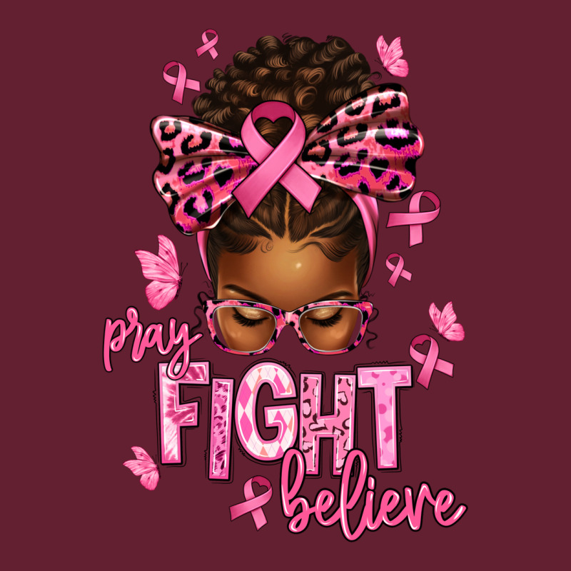 Pray Fight Believe Breast Cancer Afro Messy Classic Tee by texasbilliewilder | Teevron