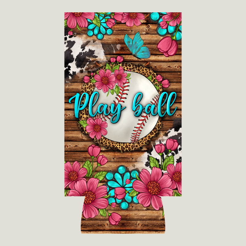 Play Ball Baseball With Pink Flowers 12 Oz Slim Can Cooler Heavy Core Tee by BundleAndBundleShop | Teevron