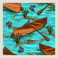 Lake Canoe And Fish With Reeds And Leopard Seamless Pattern Bbs Heavy Core Tee | Teevron