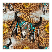 Western Bull Skull And Sunflowers With Leopard Seamless Pattern | Teevron