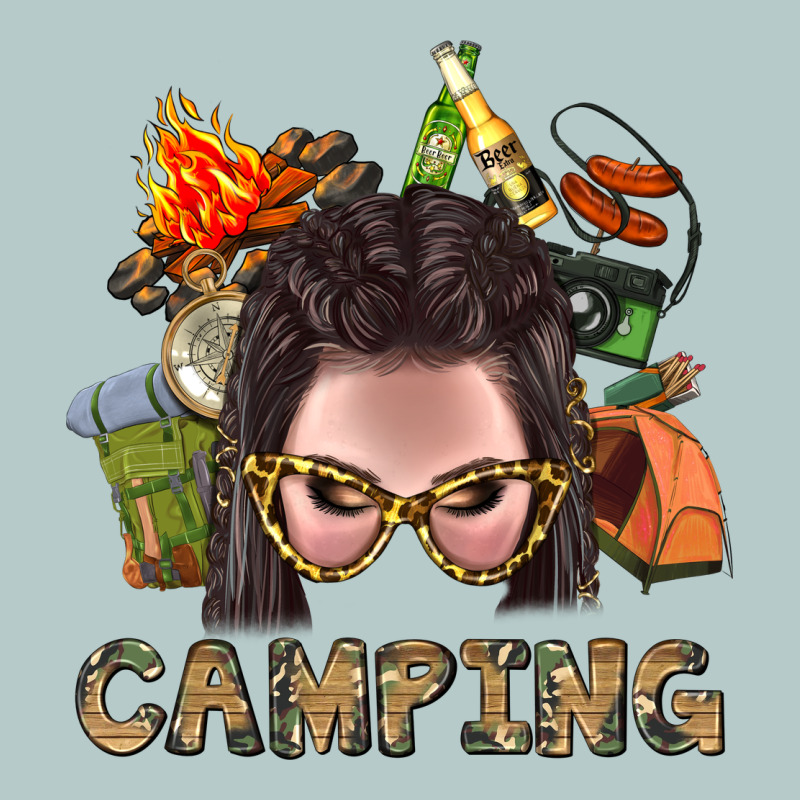Camping Braid Hair Woman With Fire Bbs Heavy Core Tee by BundleAndBundleShop | Teevron