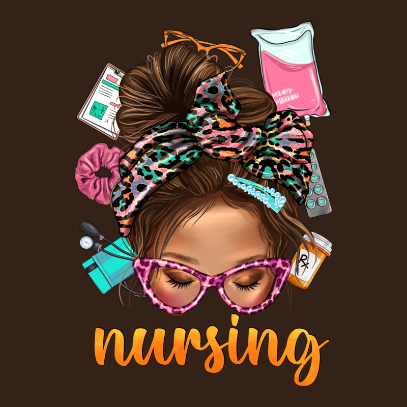 Messy Bun Nursing With Leopard Glasses Bbs Heavy Core Tee by BundleAndBundleShop | Teevron