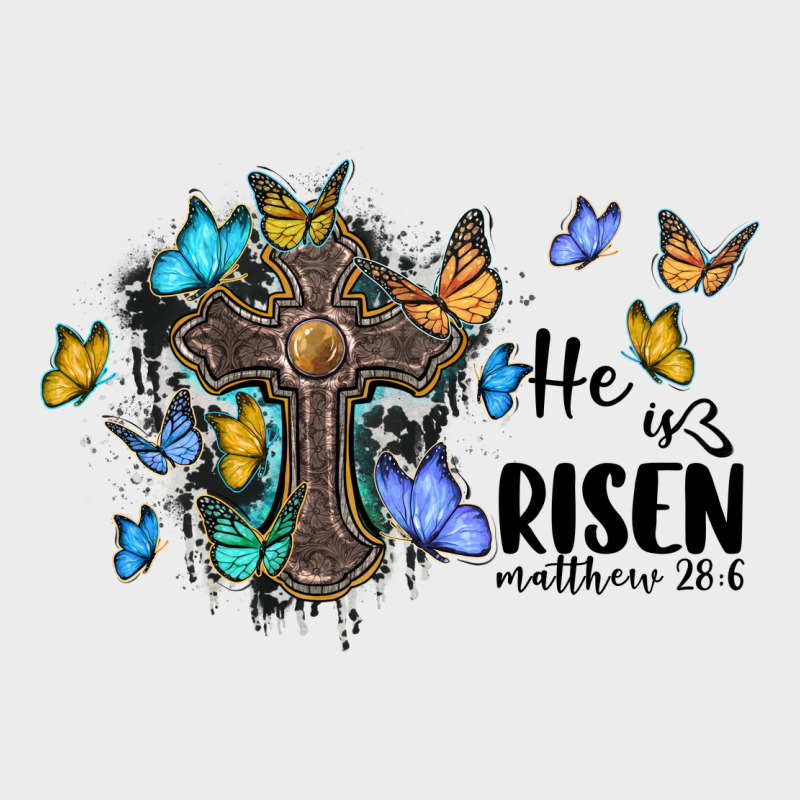 He Is Risen Matthew 28 6 Cross With Butterflies Cowhide Background Urban Hoodie by BarkalooDesign | Teevron