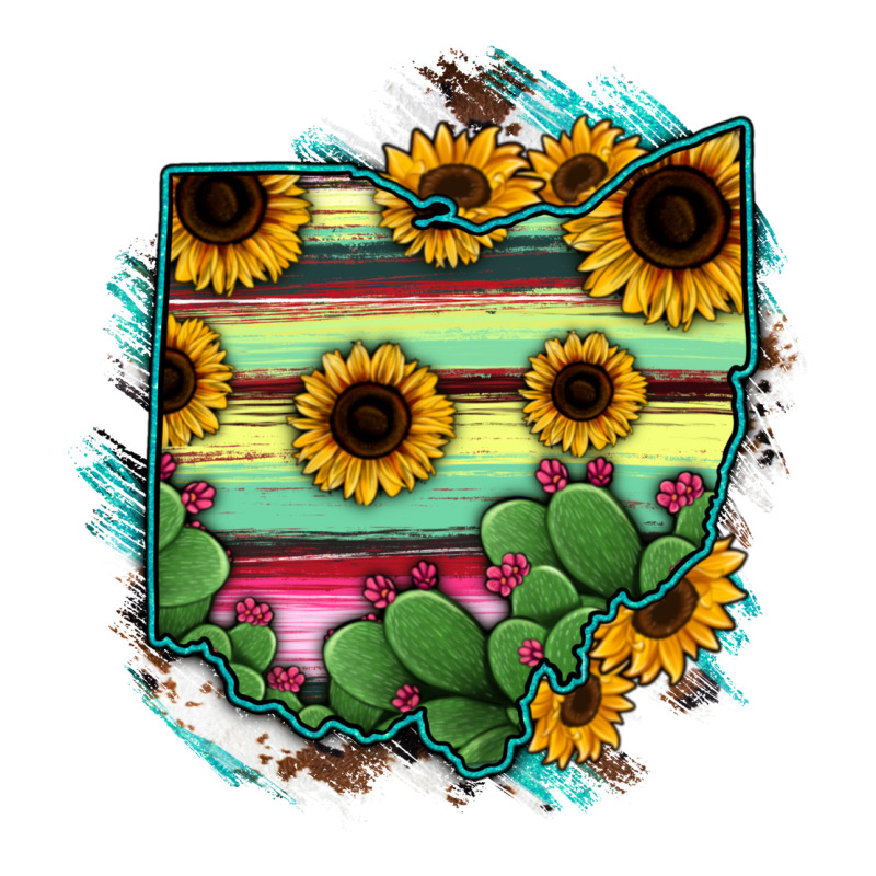Ohio Map Sunflower Cactus Serape Ladies Tee by RanaPortraitStore | Teevron