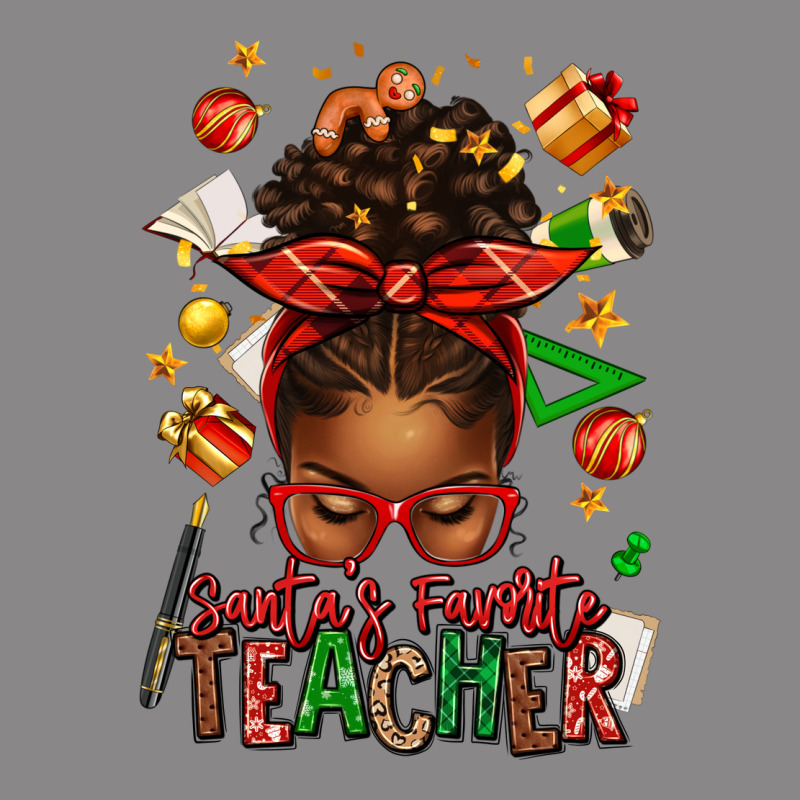 Santa's Favorite Teacher Afro Messy Bun Vintage Tee by texasbilliewilder | Teevron