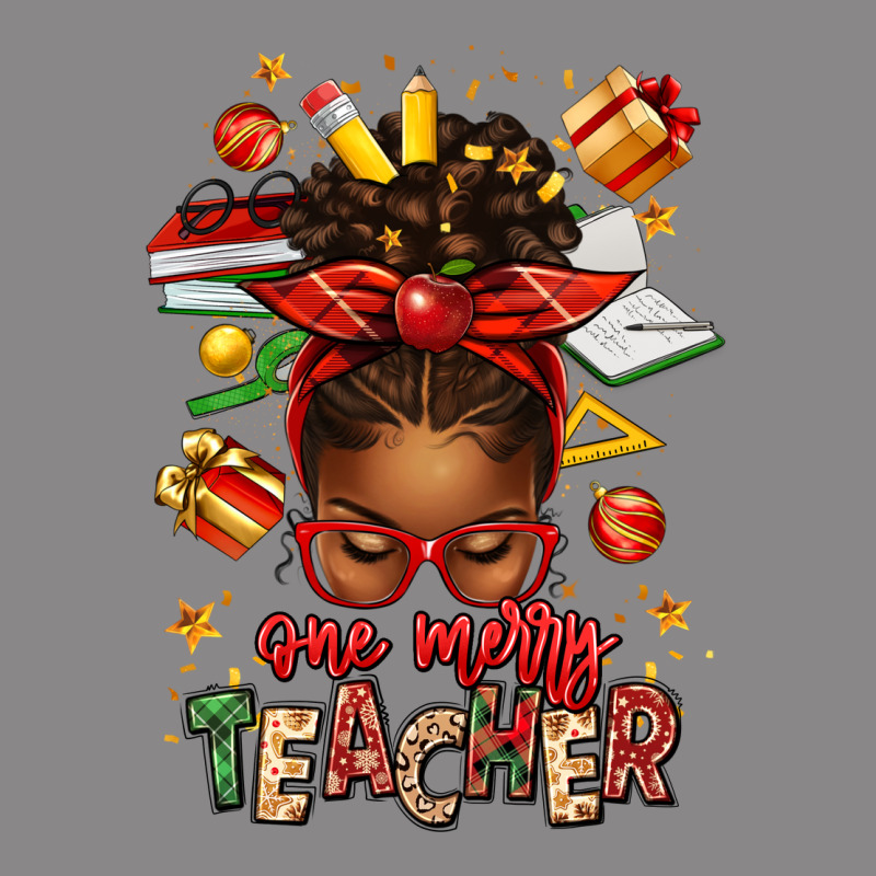 One Merry Teacher Afro Messy Bun Vintage Tee by texasbilliewilder | Teevron