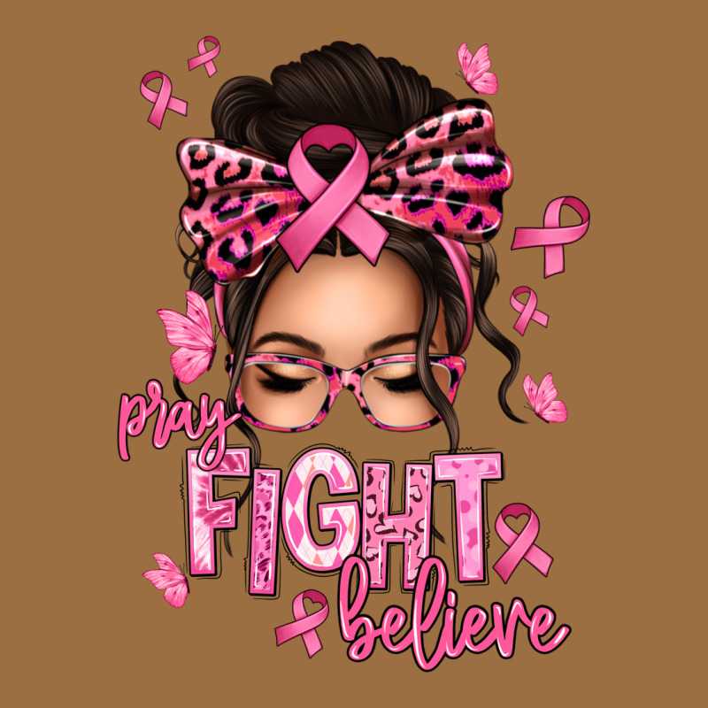 Pray Fight Believe Breast Cancer Afro Messy Bun Vintage Tee by texasbilliewilder | Teevron