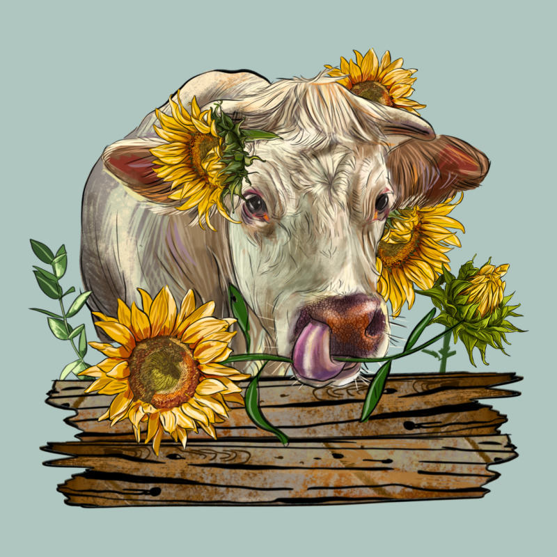 Charolais Cow With Sunflowers Premium Sweatshirt by LillyAllenDesigns | Teevron