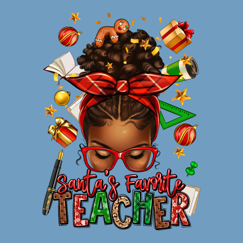 Santa's Favorite Teacher Afro Messy Bun Urban Heavy Tee by texasbilliewilder | Teevron