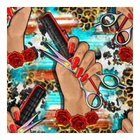 hairdresser hand scissors and roses with serape leopard and cowhide se | Teevron