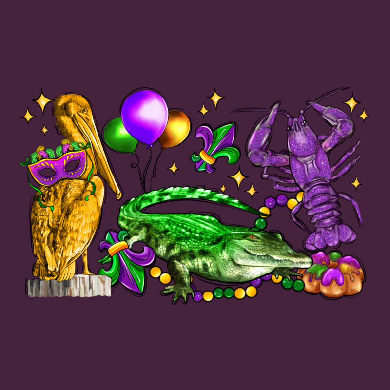 Mardi Gras Pelican Alligator And Crawfish Premium Tee by LillyAllenDesigns | Teevron