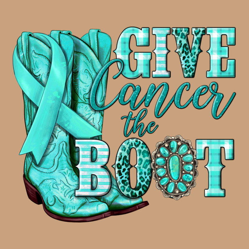 Give Cancer The Boot Ovarian Cancer Teal Ribbon Vintage Tee by NancyCooperArtShop | Teevron