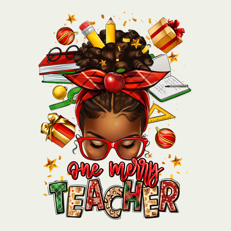 One Merry Teacher Afro Messy Bun Urban Heavy Tee by texasbilliewilder | Teevron