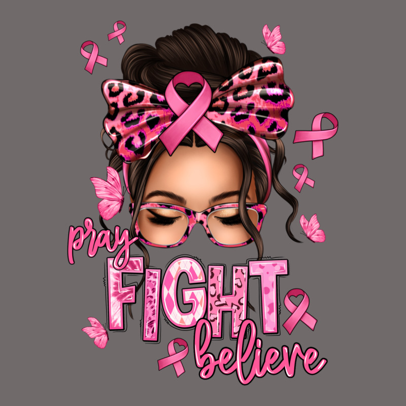 Pray Fight Believe Breast Cancer Afro Messy Bun Urban Heavy Tee by texasbilliewilder | Teevron