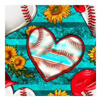 baseball hearts and sunflowers with turquoise gemstone seamless patter | Teevron