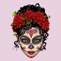 Mexican Sugar Skull Messy Bun Woman Ladies Tee | Teevron
