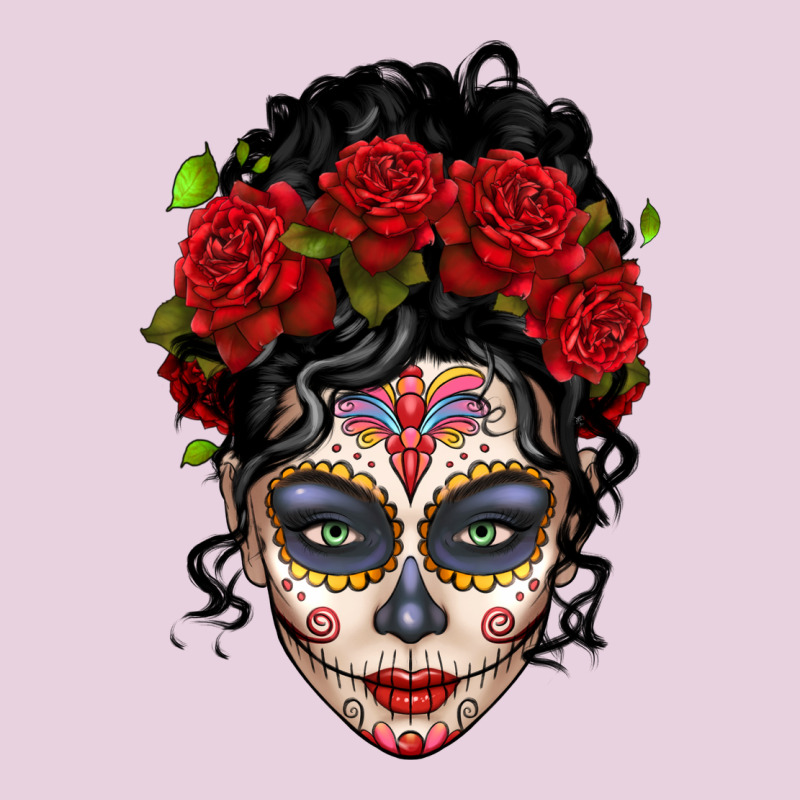Mexican Sugar Skull Messy Bun Woman Ladies Tee by LillyAllenDesigns | Teevron