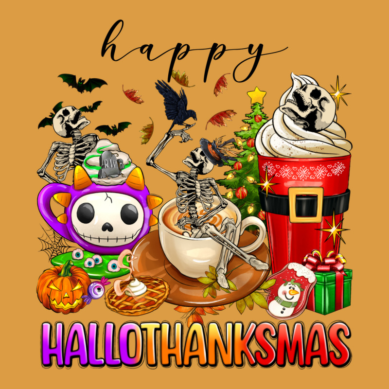 Happy Hallothanksmas Skeleton Coffee Cups Urban Heavy Tee by texasbilliewilder | Teevron