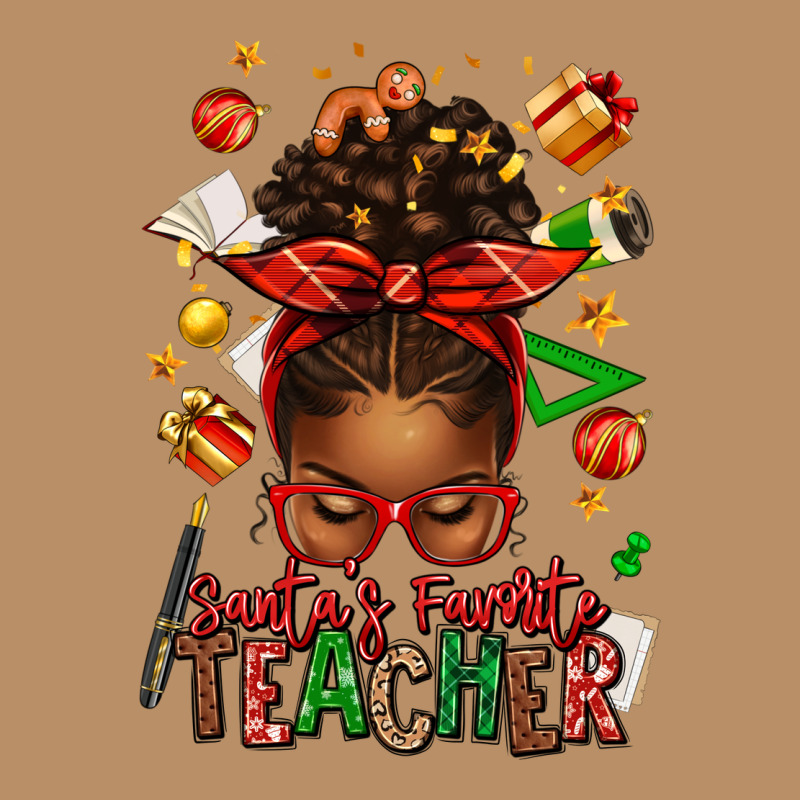 Santa's Favorite Teacher Afro Messy Bun Vintage Hoodie by texasbilliewilder | Teevron