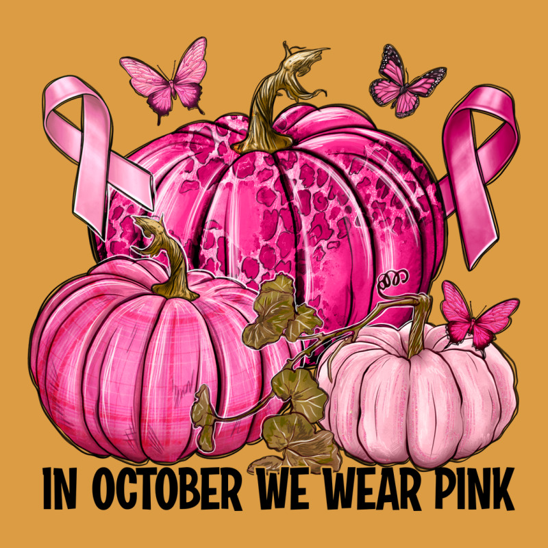 In October We Wear Pink With Pumpkin Urban Heavy Tee by texasbilliewilder | Teevron