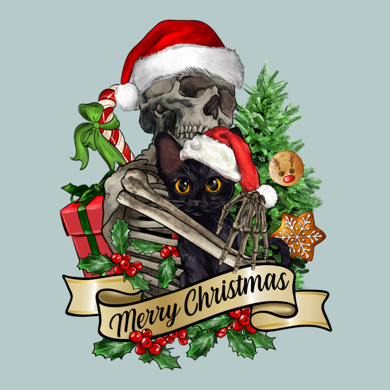 Merry Christmas Skeleton With Black Cat Heavy Core Tee by NancyCooperArtShop | Teevron