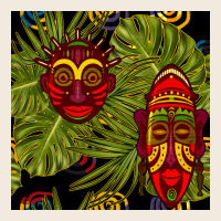 African Masks And Monstera Leaf Seamless Pattern Zipper Hoodie | Teevron