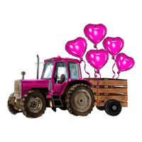 Valentines Day Pink Tractor With Pink Heart Balloo Premium Tee | Teevron