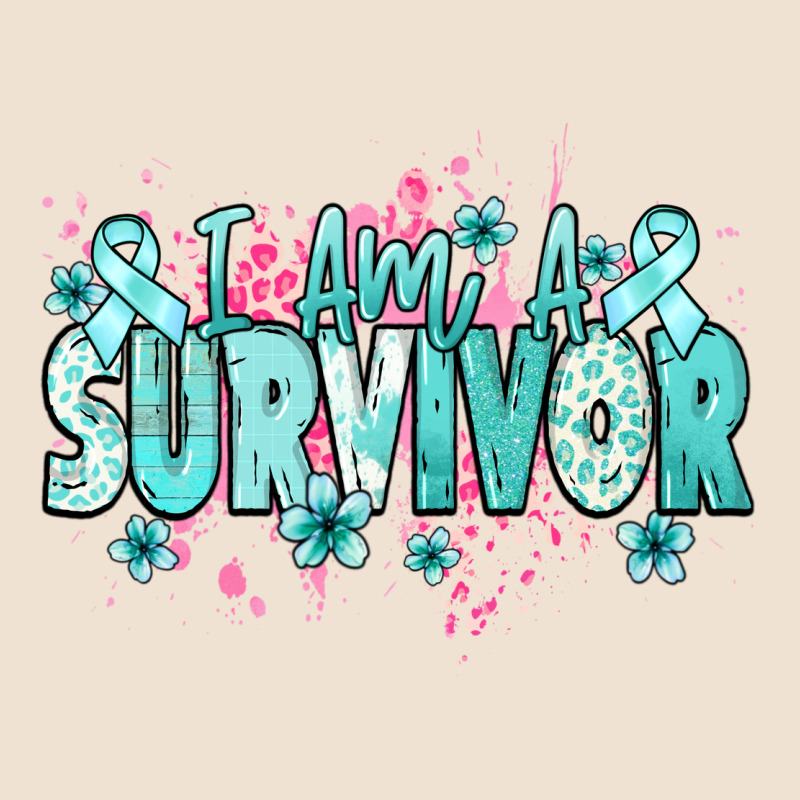 I Am A Survivor Teal Ribbon Ovarian Cancer Urban Heavy Tee by NancyCooperArtShop | Teevron