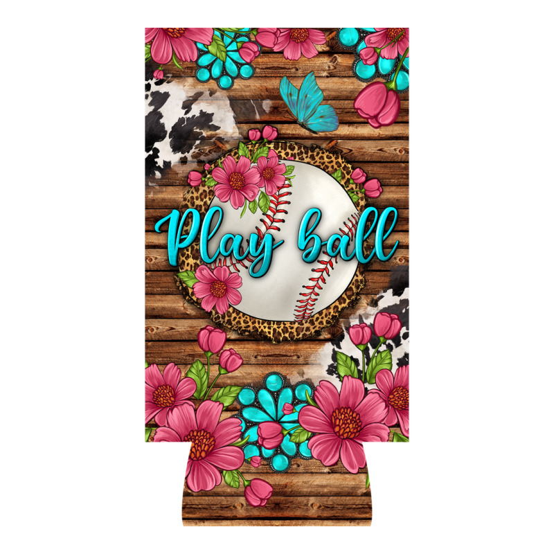 Play Ball Baseball With Pink Flowers 12 Oz Slim Can Cooler Premium Tee by BundleAndBundleShop | Teevron