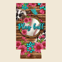 Play Ball Baseball With Pink Flowers 12 Oz Slim Can Cooler Ladies Tee | Teevron