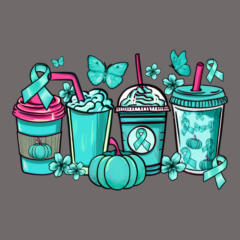 Ovarian Cancer Coffee Cups Teal Ribbon Urban Heavy Tee by NancyCooperArtShop | Teevron