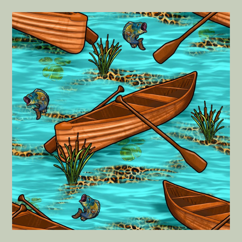 Lake Canoe And Fish With Reeds And Leopard Seamless Pattern Bbs Ladies Tee by BundleAndBundleShop | Teevron