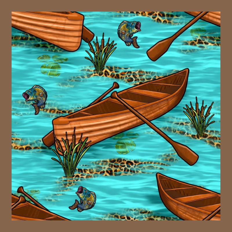 Lake Canoe And Fish With Reeds And Leopard Seamless Pattern Bbs Premium Tee by BundleAndBundleShop | Teevron