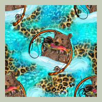 Mama Bear Hunting Fish With Leopard Seamless Pattern Ladies Tee | Teevron