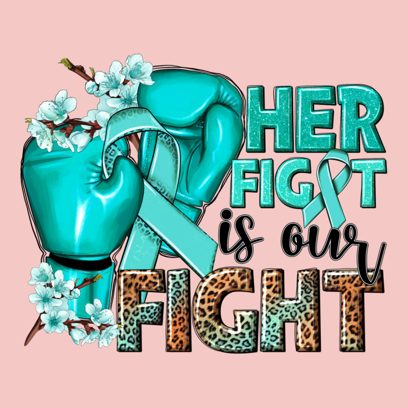 Her Fight Is Our Fight Ovarian Cancer Teal Ribbon Urban Heavy Tee by NancyCooperArtShop | Teevron